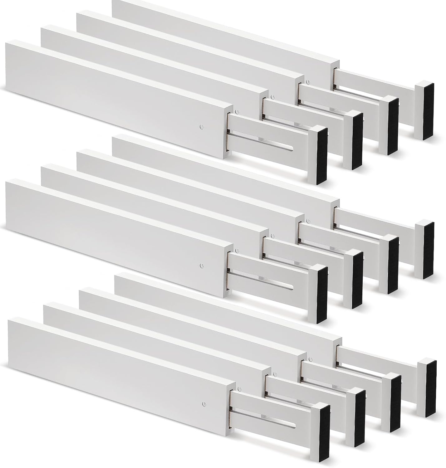 12 Pieces Drawer Dividers Bamboo Kitchen Drawer Dividers Organizer White Expandable Drawer Organization Separators Adjustable Drawer Dividers Dresser Organizer for Bedroom (13''-17'')