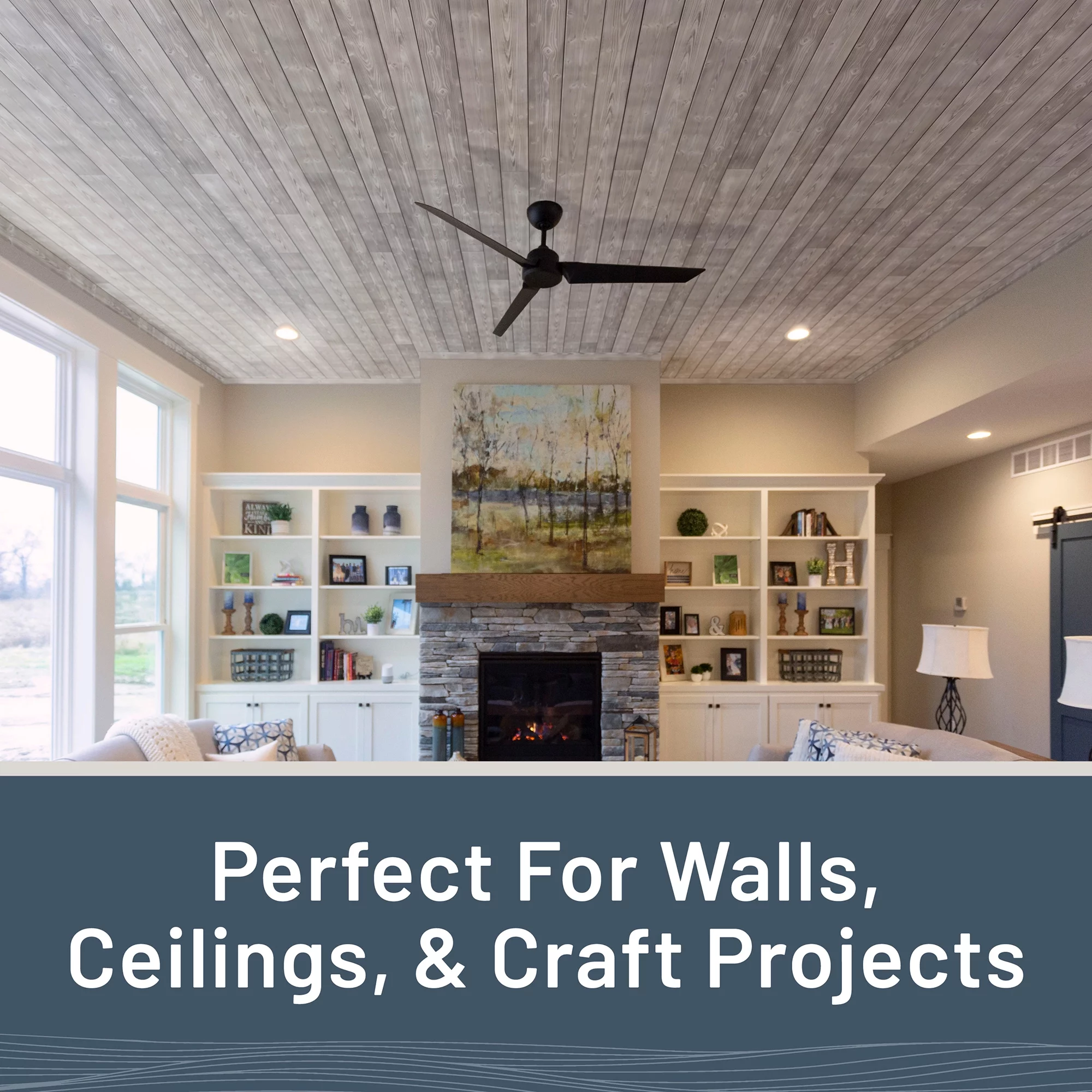 UFP-Edge Charred Wood Shiplap Boards, 4-Pack, Smoke White