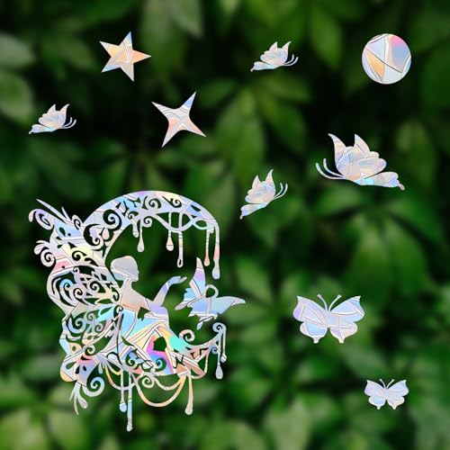 36PCS Snowflake Window Stickers Anti Collision Decals to Save Birds - Non Adhesive Prismatic Vinyl Rainbow Stickers