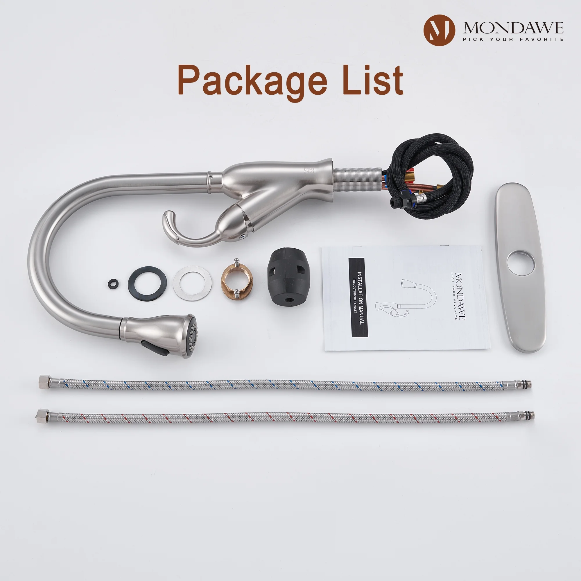 Kitchen Faucet-Single Handle Stainless Steel Brushed Nickel Pull Down Kitchen Sink Faucet with Pull Out Sprayer