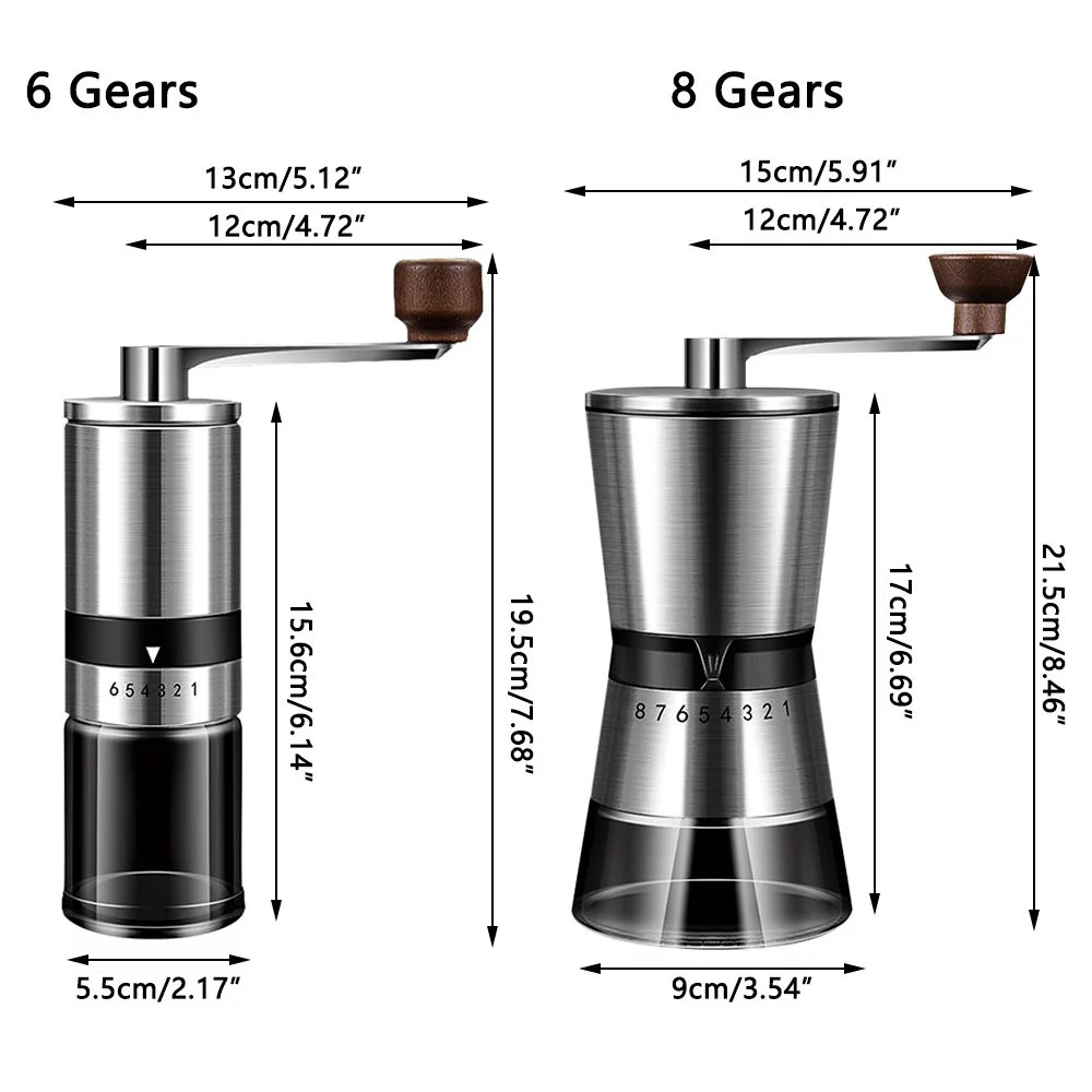 Handmade Spice with Ceramic Burrs Espresso Manual Coffee Grinder Stainless Steel 6/8 Gears Adjustable Coffee Bean Mill 6 GEARS