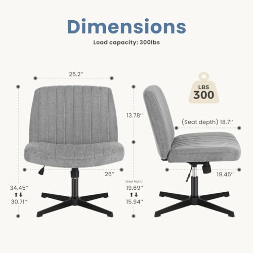 DUMOS Criss Cross Chair Legged Office Wide Comfy Desk Seat, No Wheels Armless Computer Task Seating, Swivel Vanity Home Height Adjustable