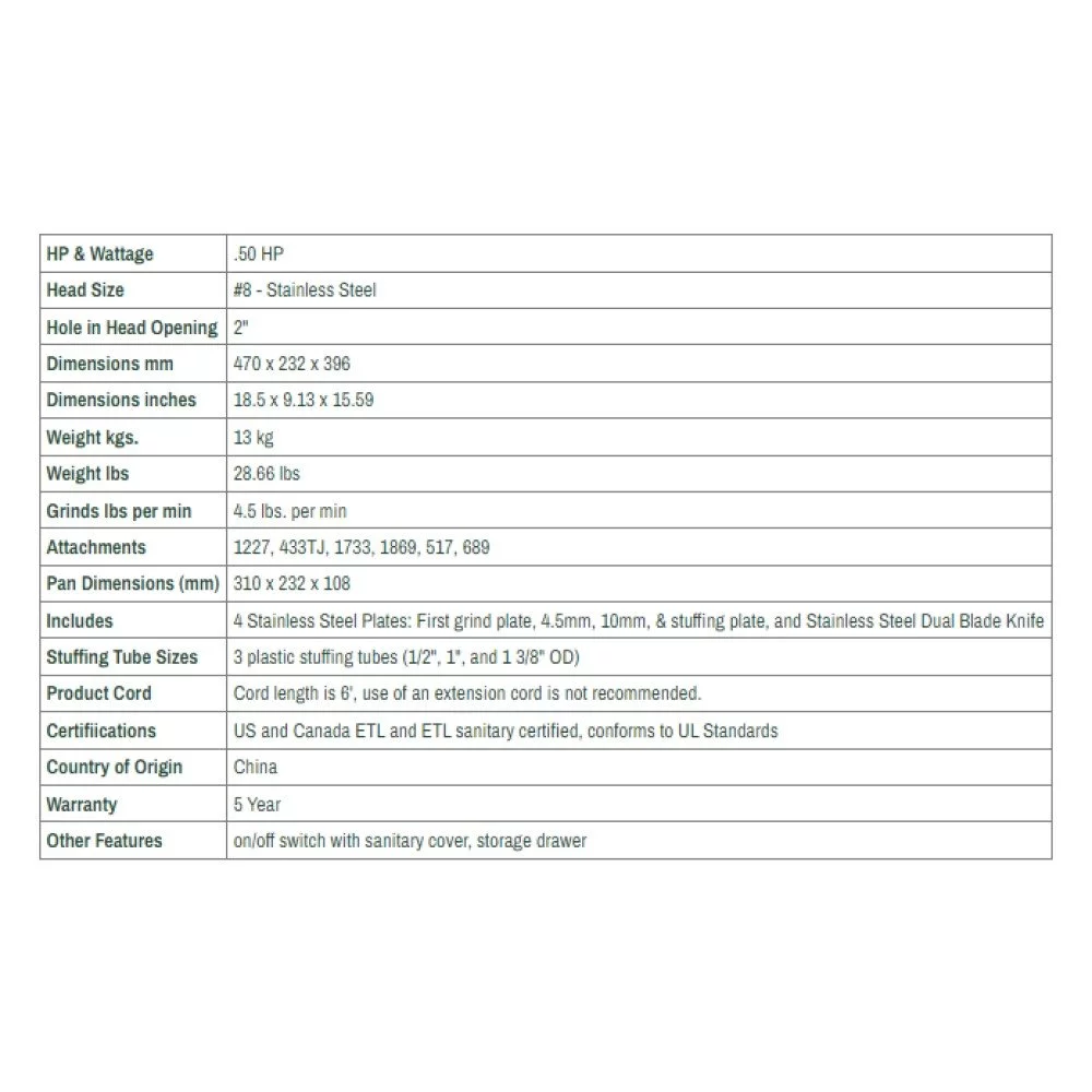 LEM Dual Grind #8 Big Bite Meat Grinder | 0.5HP