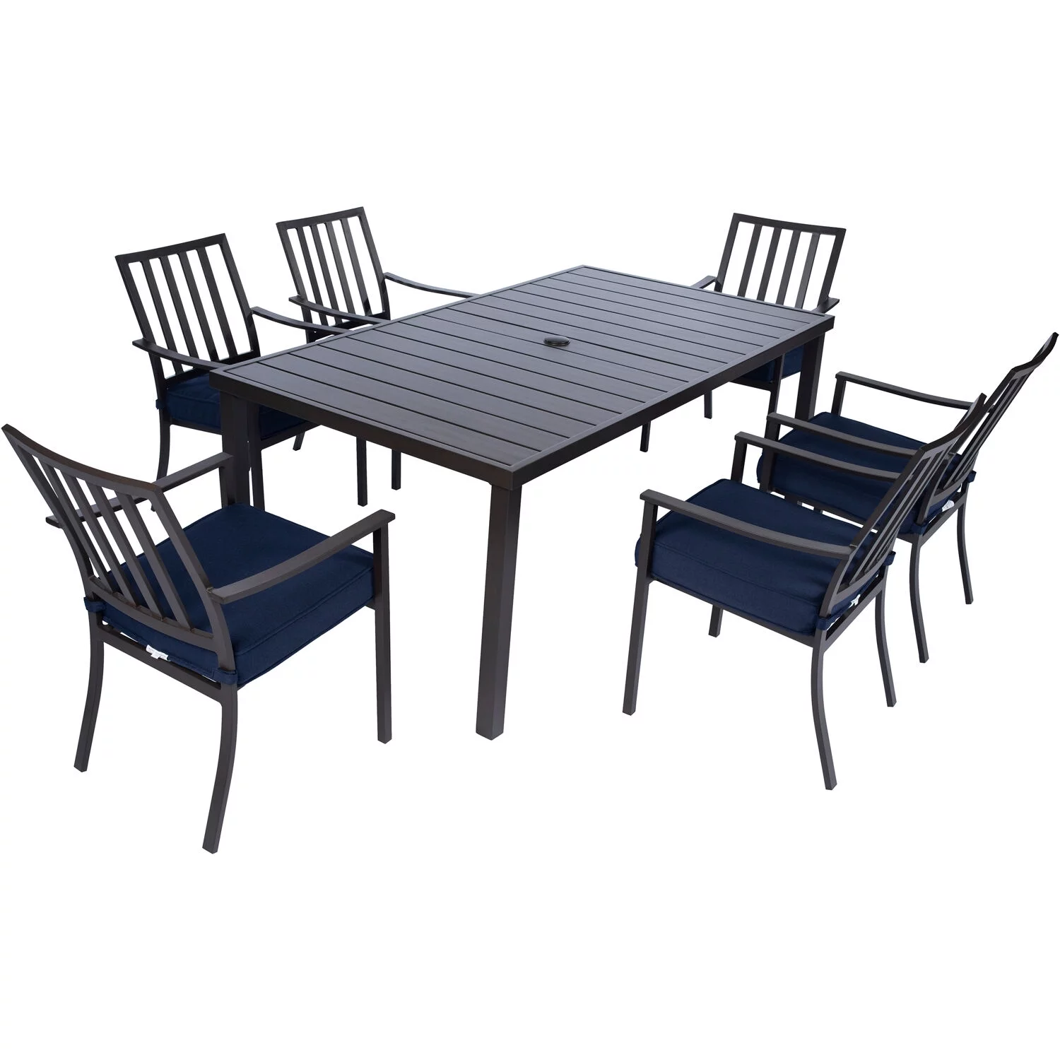 Mod Furniture Carter 7-Piece Modern Outdoor Patio Furniture Dining Set with All-Weather Aluminum Frames, 6 Padded Dining Chairs and 72