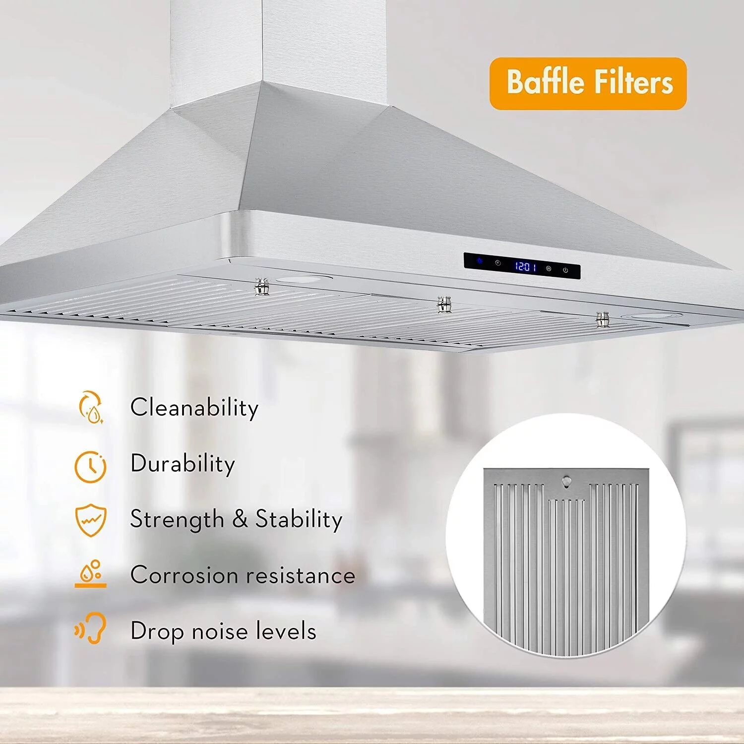 Tieasy 36 inch Wall Mount Range Hood Stainless Steel Kitchen Stove Vent 700CFM 3-Speed Fan Hood