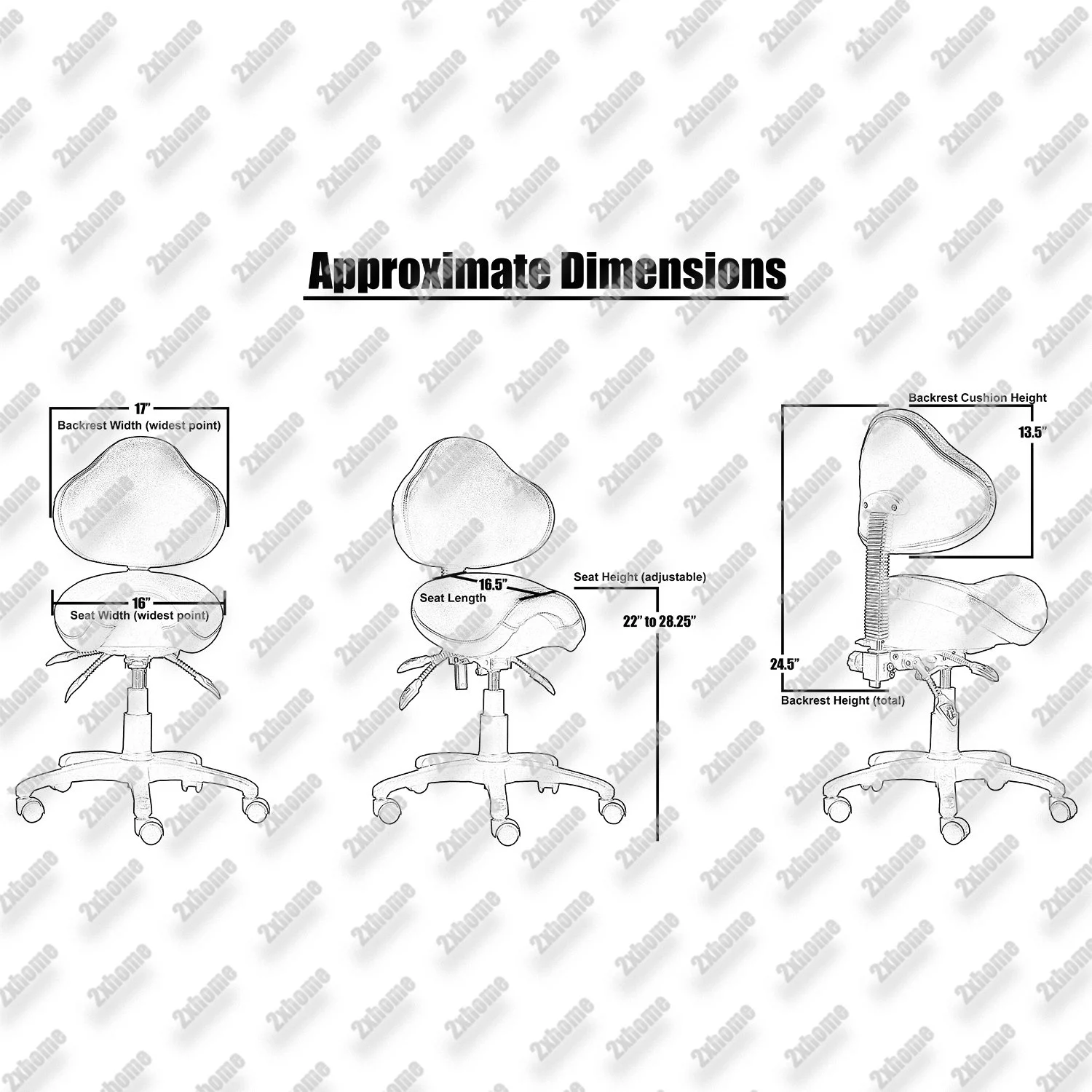 Homelala Ergonomic Saddle Stool with Back and Padded Seat, Tilt Height Adjustable Swivel Chair for Office or Medical Clinic, Black