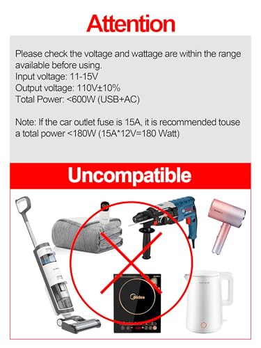YSOLX 600W Power Inverter, DC 12V to 110V AC Car Inverter with Dual USB C/A Fast Car Charger Adapter(Updated)