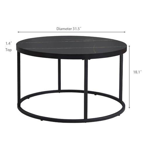 CENSI Natural Oak Round Coffee Table for Living Room, 31.5