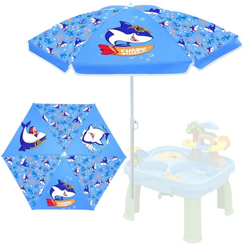 Sweetude Water Table Umbrella (Table Not Included), Kids Seaside Beach Umbrella Picnic Canopy for Summer Toddlers Sand Beach Camping Garden Outdoor Pool Shade Party Supply(Shark Theme)