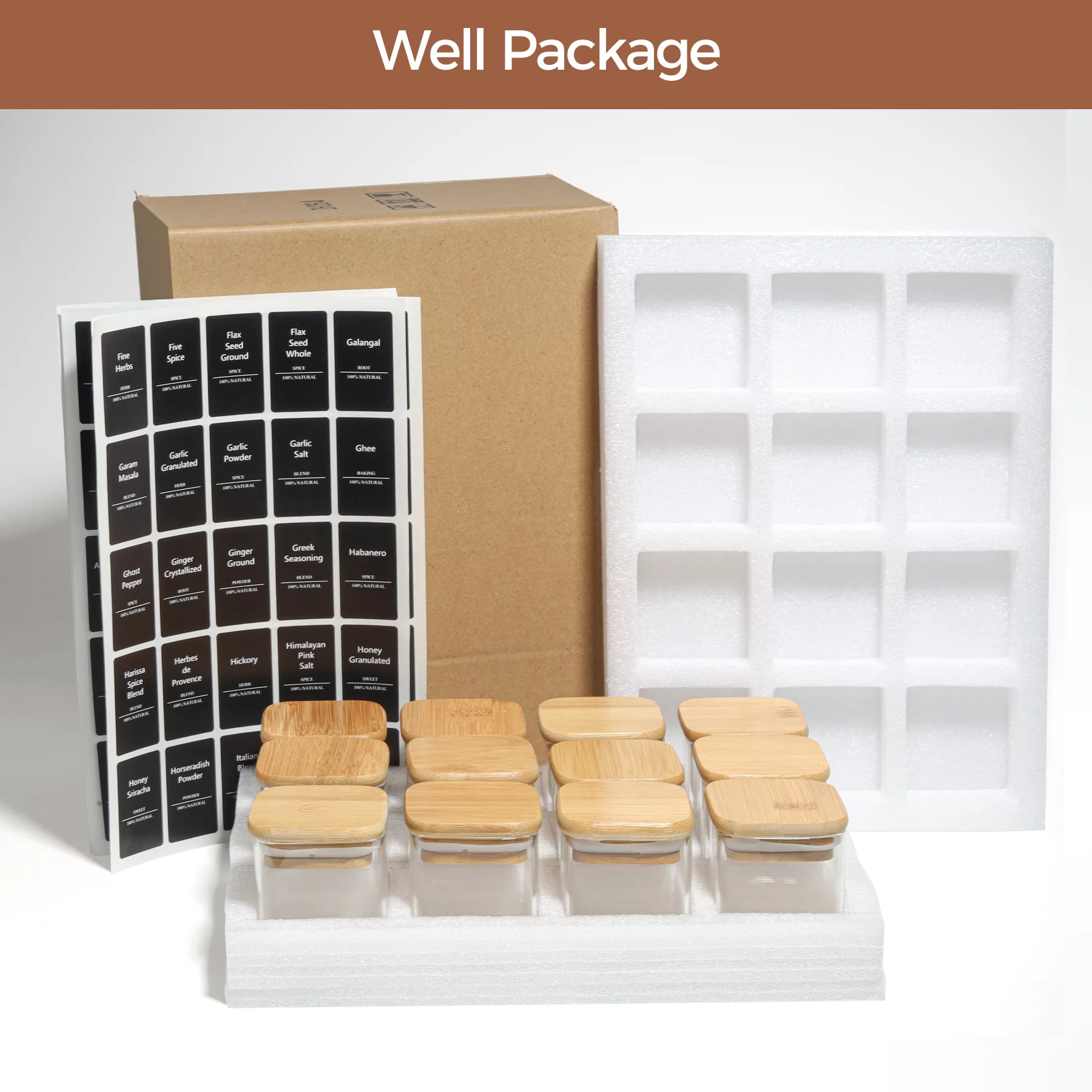 ComSaf Glass Spice Jars with Bamboo Lids, Clear Containers, 4 oz, Set of 12