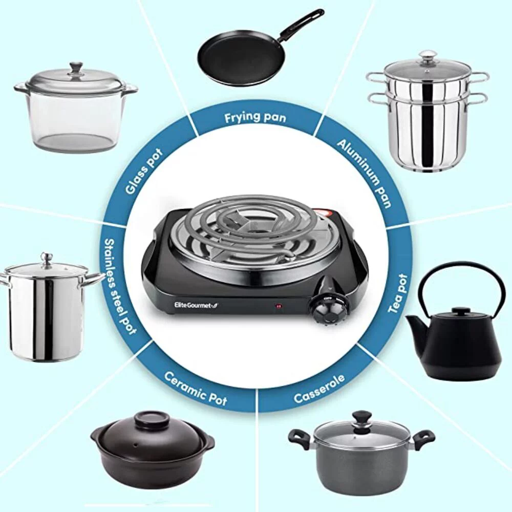 Elite Gourmet Single Coiled Electric Burner Hot Plate, Black