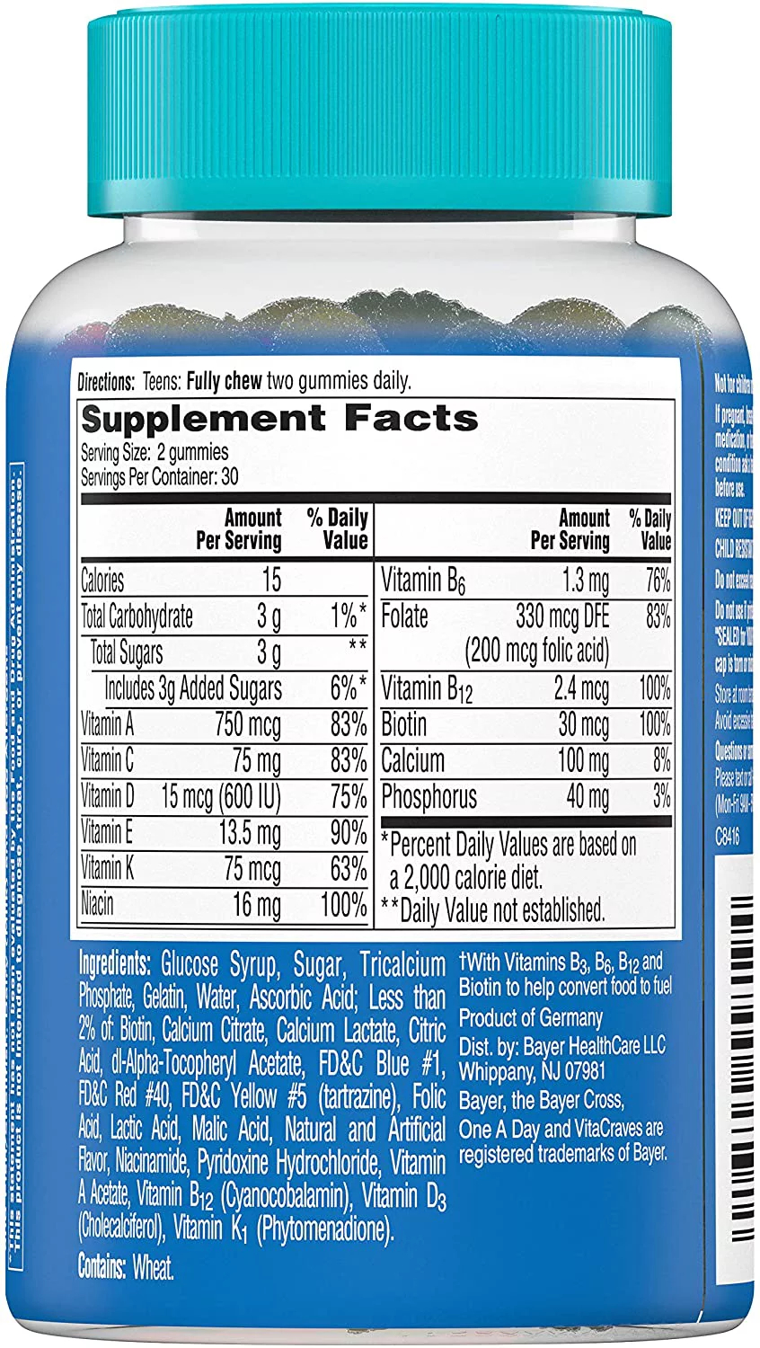 One-A-Day Vitacraves Teen For Him Gummies, Assorted, 60 ea (Pack of 2)