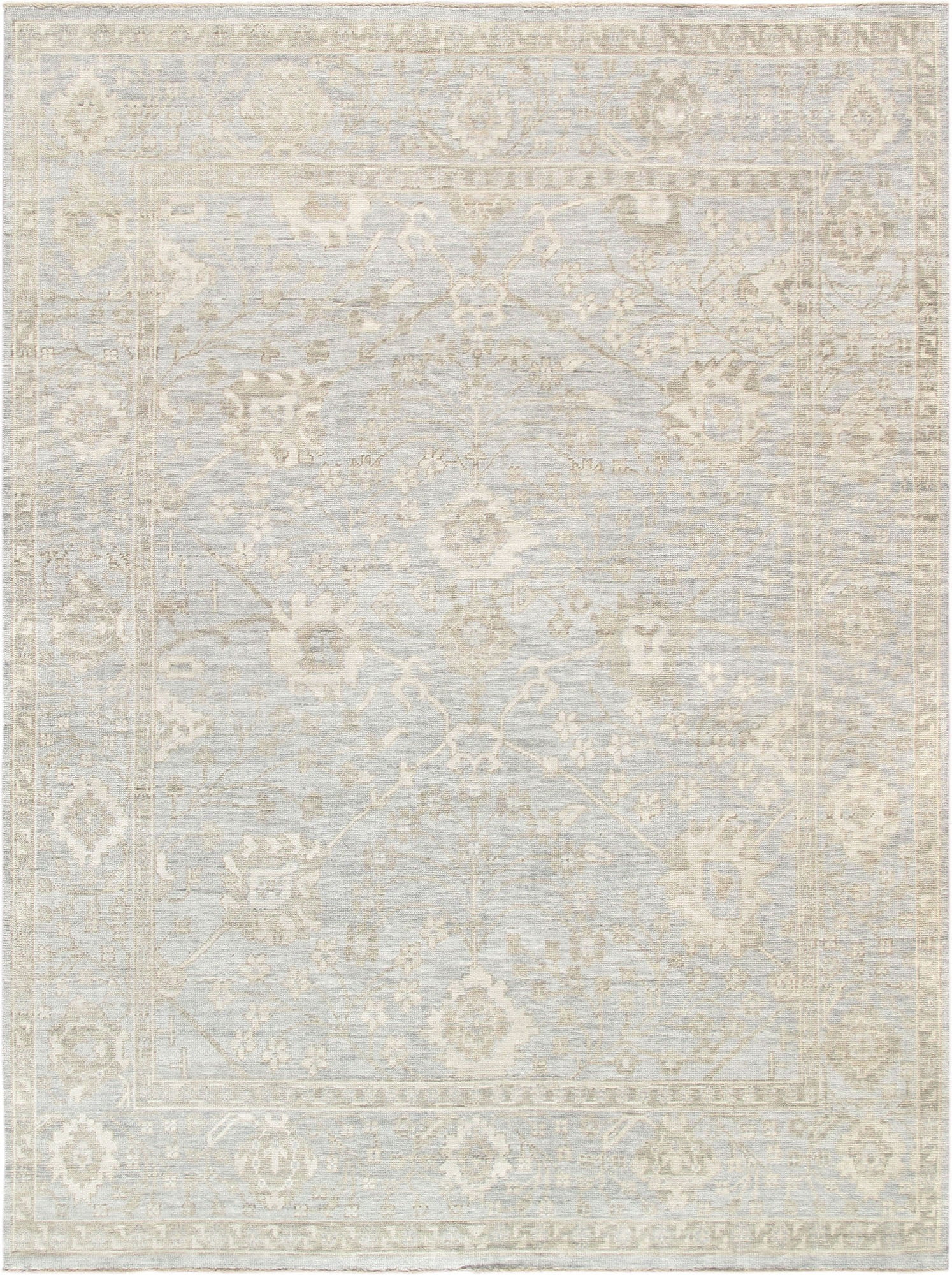 Pasargad Home Oushak 6' X 9' Hand-Knotted Wool Light Blue Rug - All Ages, Indoors