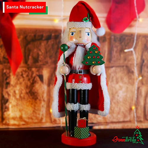 Ornativity Christmas Santa Claus Nutcracker - Holiday Wooden Xmas Nutcracker Santa Figure Home Decoration 13.5