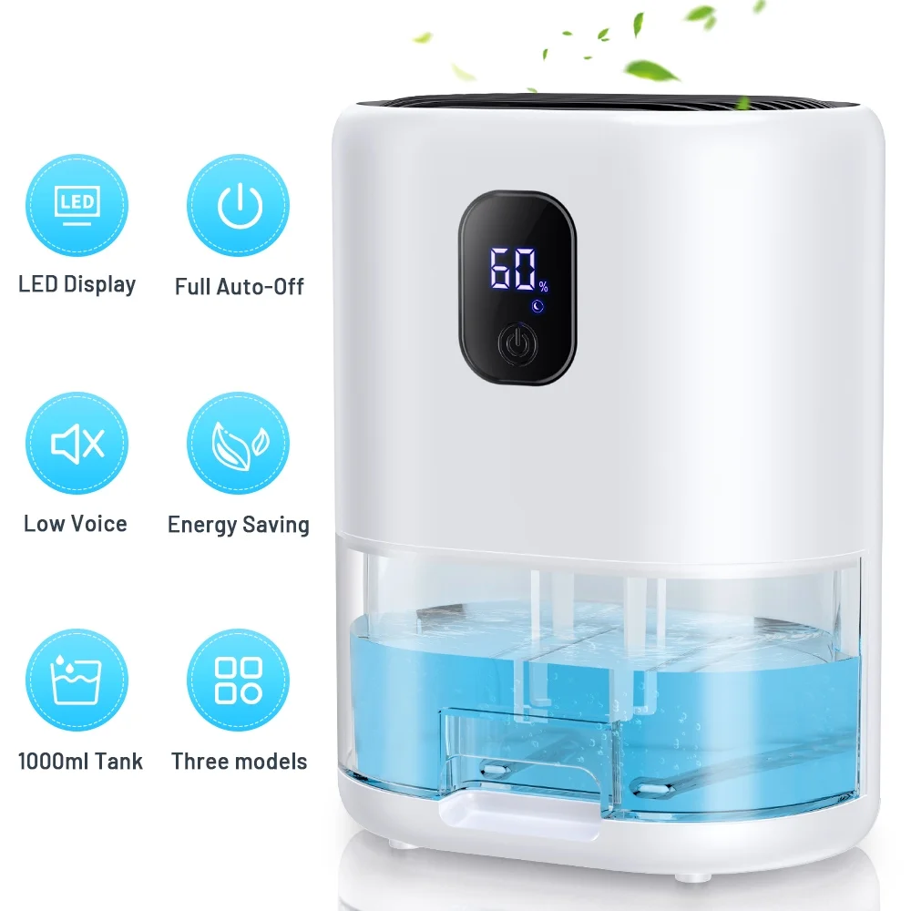 Bitiwend 1000ml Portable Dehumidifier, Auto Defrost, Ultra Quiet for Home Large Room Bathroom Garage,Auto Power Off,LED Indicator,White