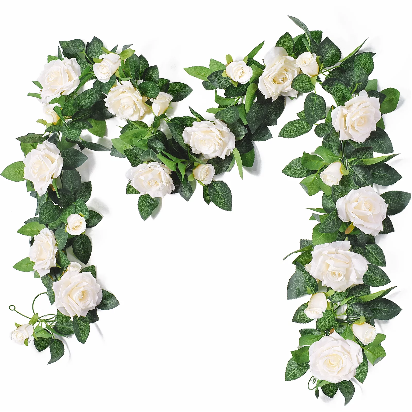 Samhe 3Pack 19.68FT Artificial Flower Garland, Eucalyptus Floral Garland Fake Rose Vines for Garden Weddings Arch Decor, Home Party Table Wall Backdrop Decorations (White Roses, 6.56ft/Pack)
