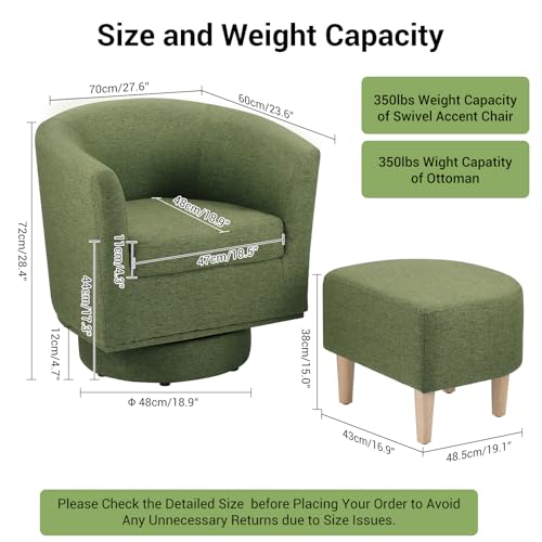 DAZONE Sherpa Swivel Accent Chair with Ottoman, Fluffy Teddy Barrel Chair Set, Comfy Upholstered Armchair for Living Room, Bedroom, Reading Nook, White