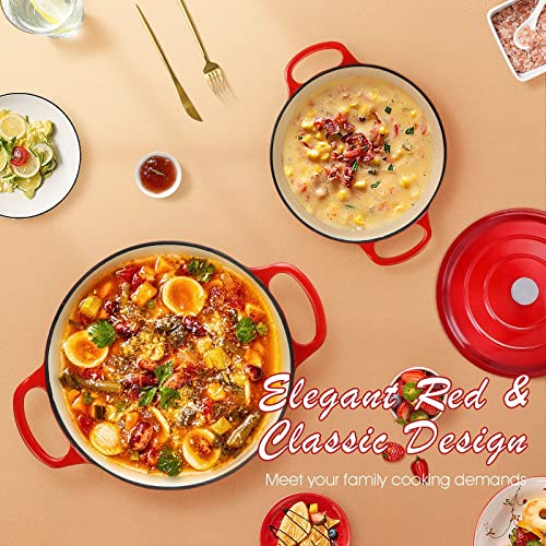 6QT Enamel Cast Iron Dutch Oven with Loop Handles, Covered Dutch Oven, Enamel Stockpot with Lid, Blue