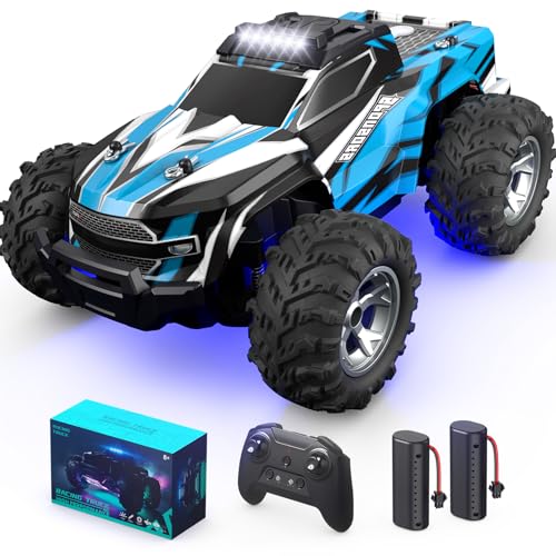 Remote Control Car for Boys, 1:16 Scale All Terrain RC Cars,High Speed 25Km/h Fast Car with Colorful Led Light and Spray, 2x1300mAh Rechargeable Battery RC Truck, Toy Car Gift for Teen Boys Girl Kids