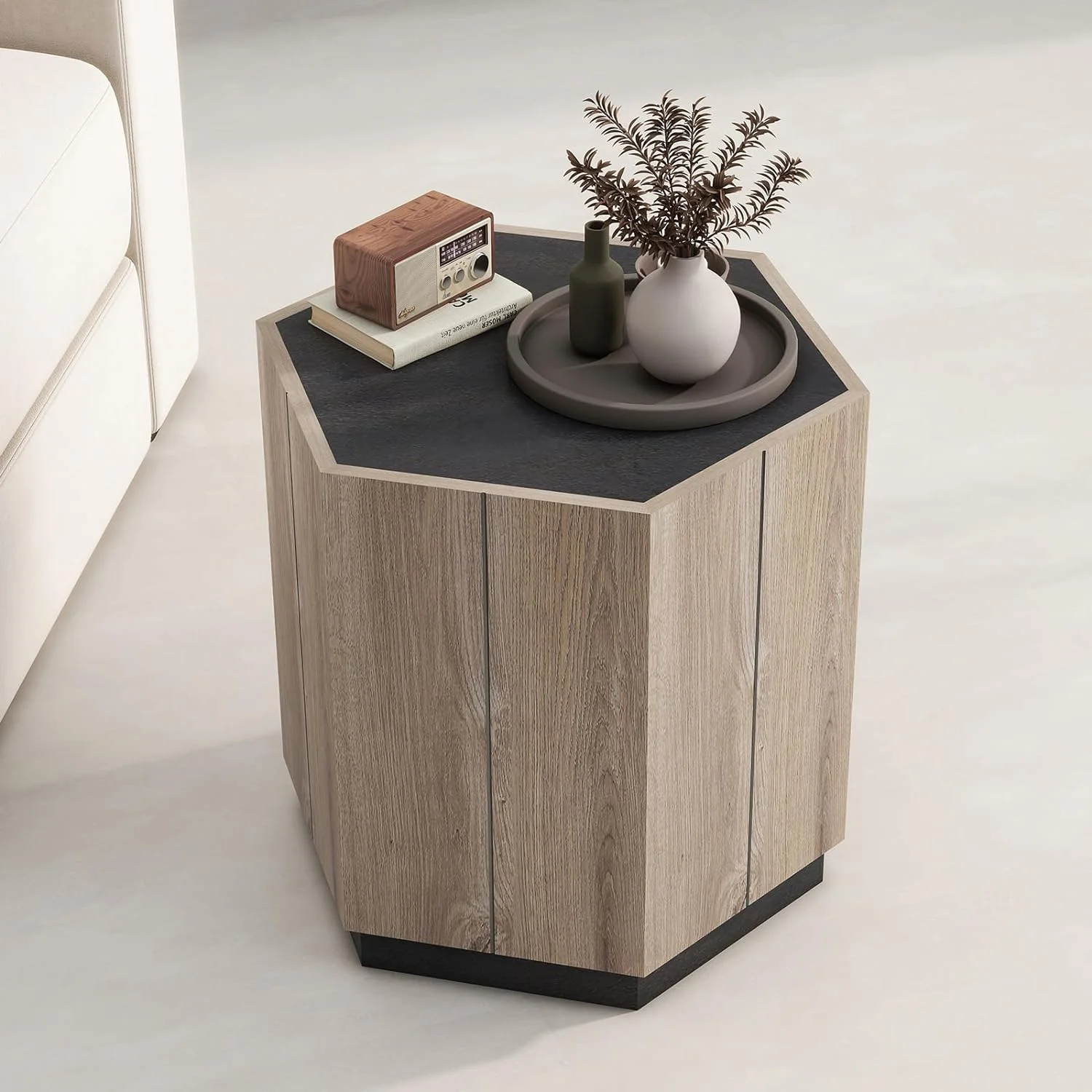 Vivvoo Hexagonal End Table with Drawer for Bedroom Living Room Office 20.47