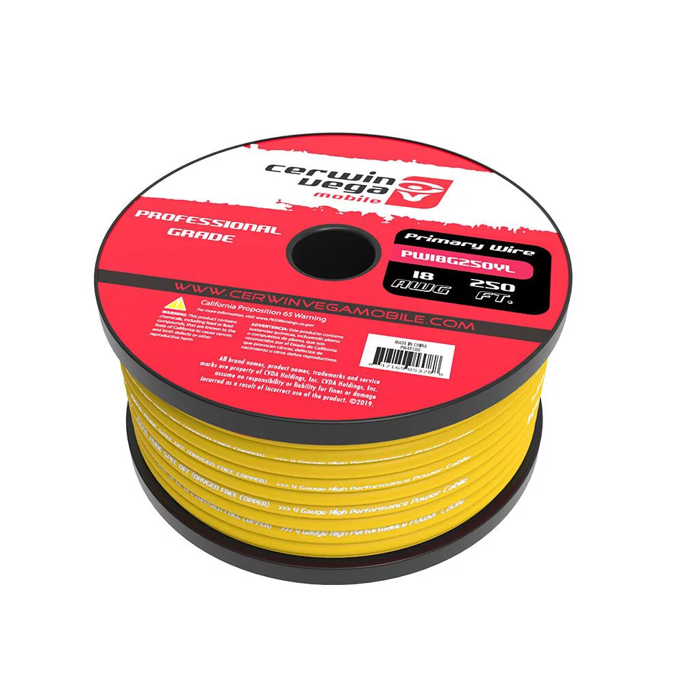Cerwin Vega PW18G250YL 18 Gauge Frost Yellow Primary Wire
