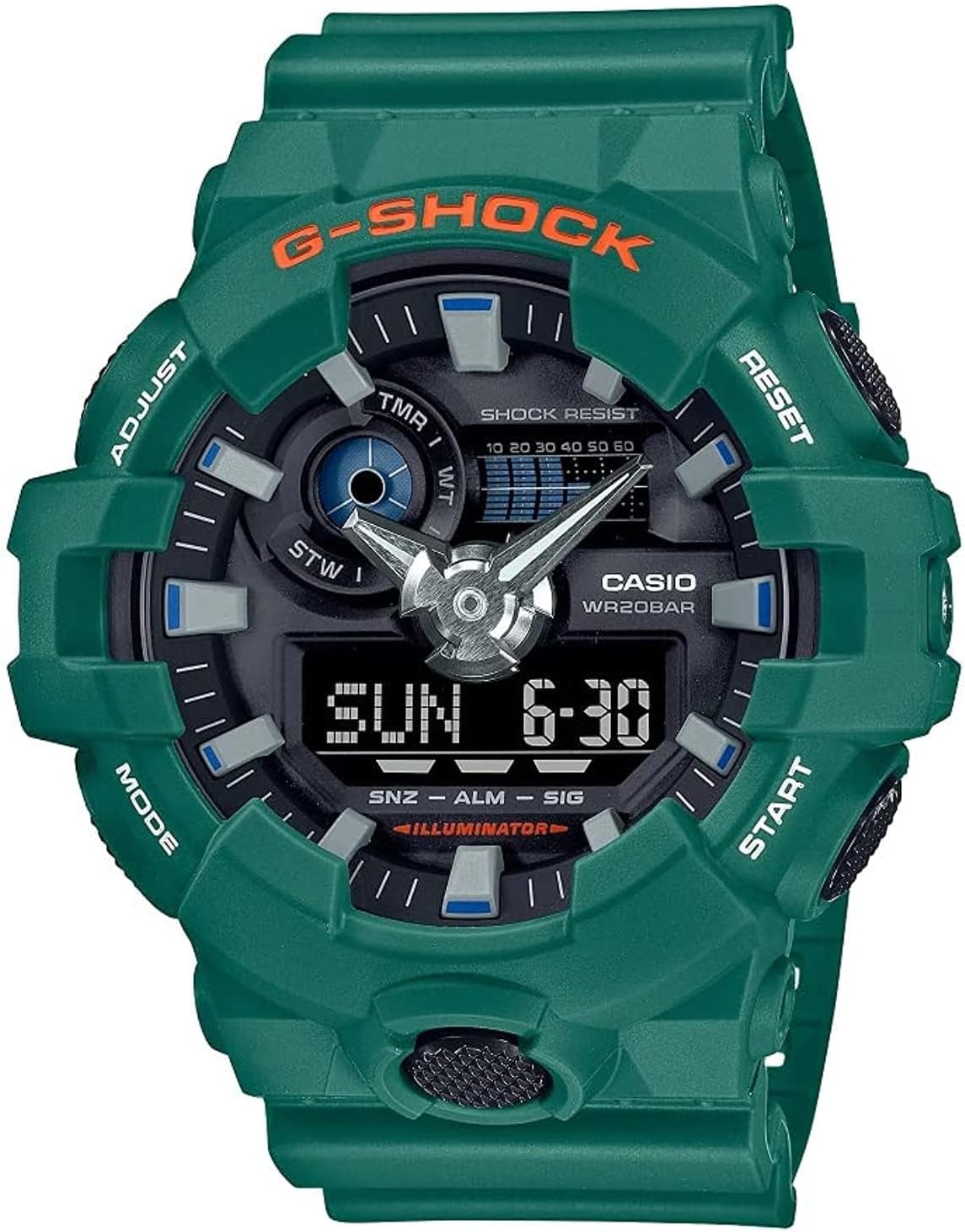 Casio Men's Watch G-shock Digital Analog Camouflage Resin Band, Green, strap