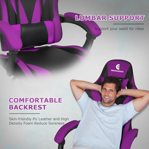 Gaming Chair with Linkage Armrest & Footrest, High Back Video Gaming Chair, Black