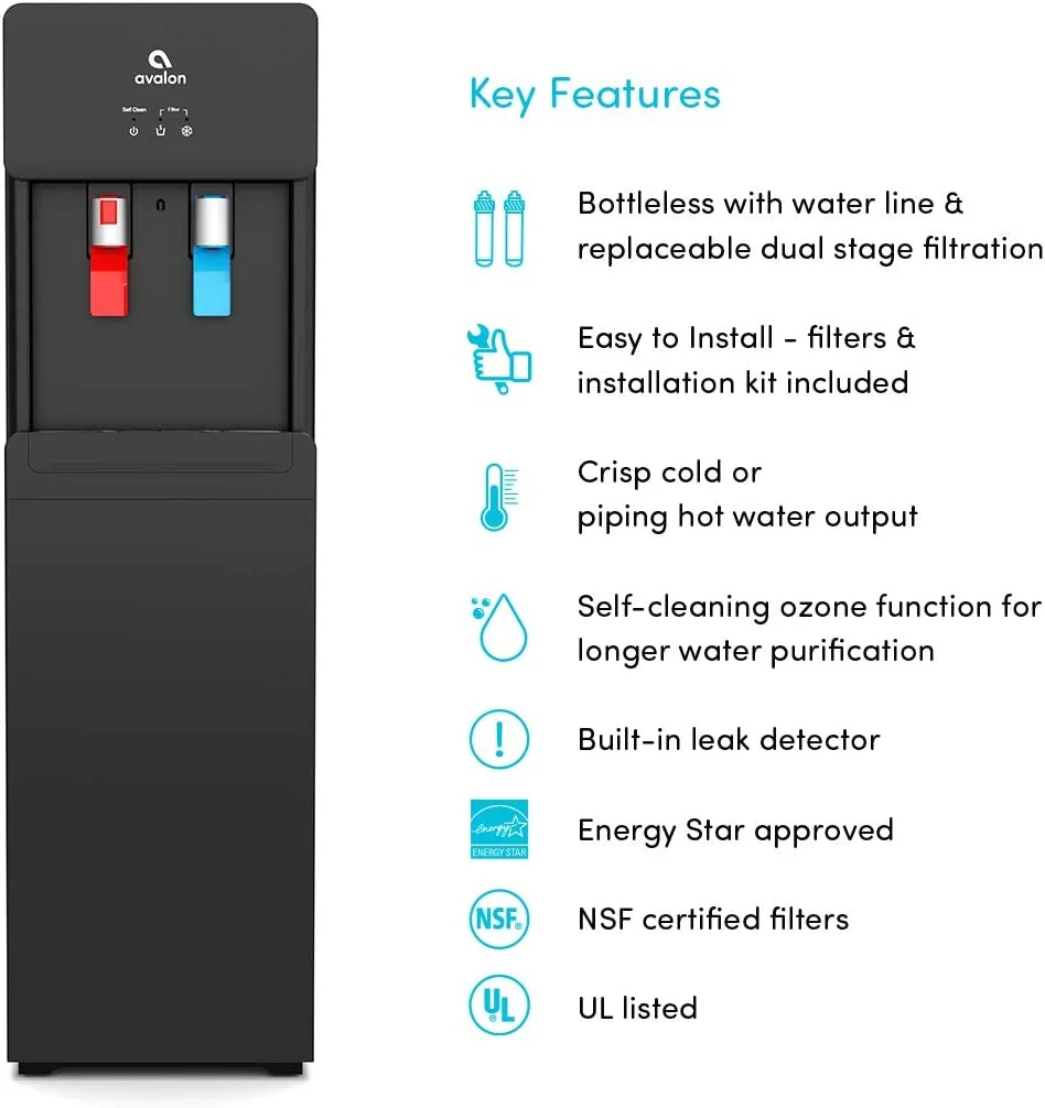 FJU Self-Cleaning Hot & Cold Water Cooler Bundle with Stainless Steel Cup Dispenser