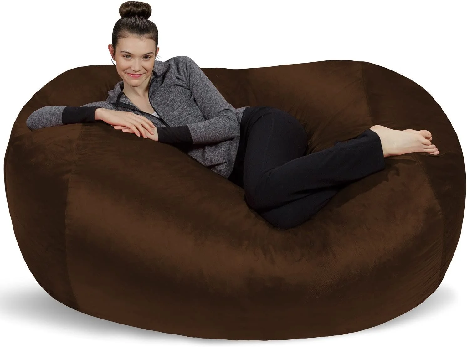 QCAI - Plush Bean Bag Sofas with Super Soft Microsuede Cover - XL Memory Foam Stuffed Lounger Chairs for Kids, Adults, Couples - Jumbo Bean Bag Chair Furniture - Chocolate 6'