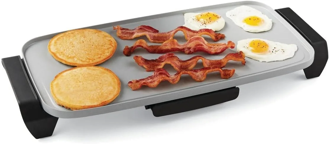 Ceramic Coating Griddle in Gray - Your Versatile Kitchen Companion.Easy and Secure Handling and Effortless Cleanup.Electric skillet,electric griddle nonstick.25.40L x 10.00W x 3.10H Inches.