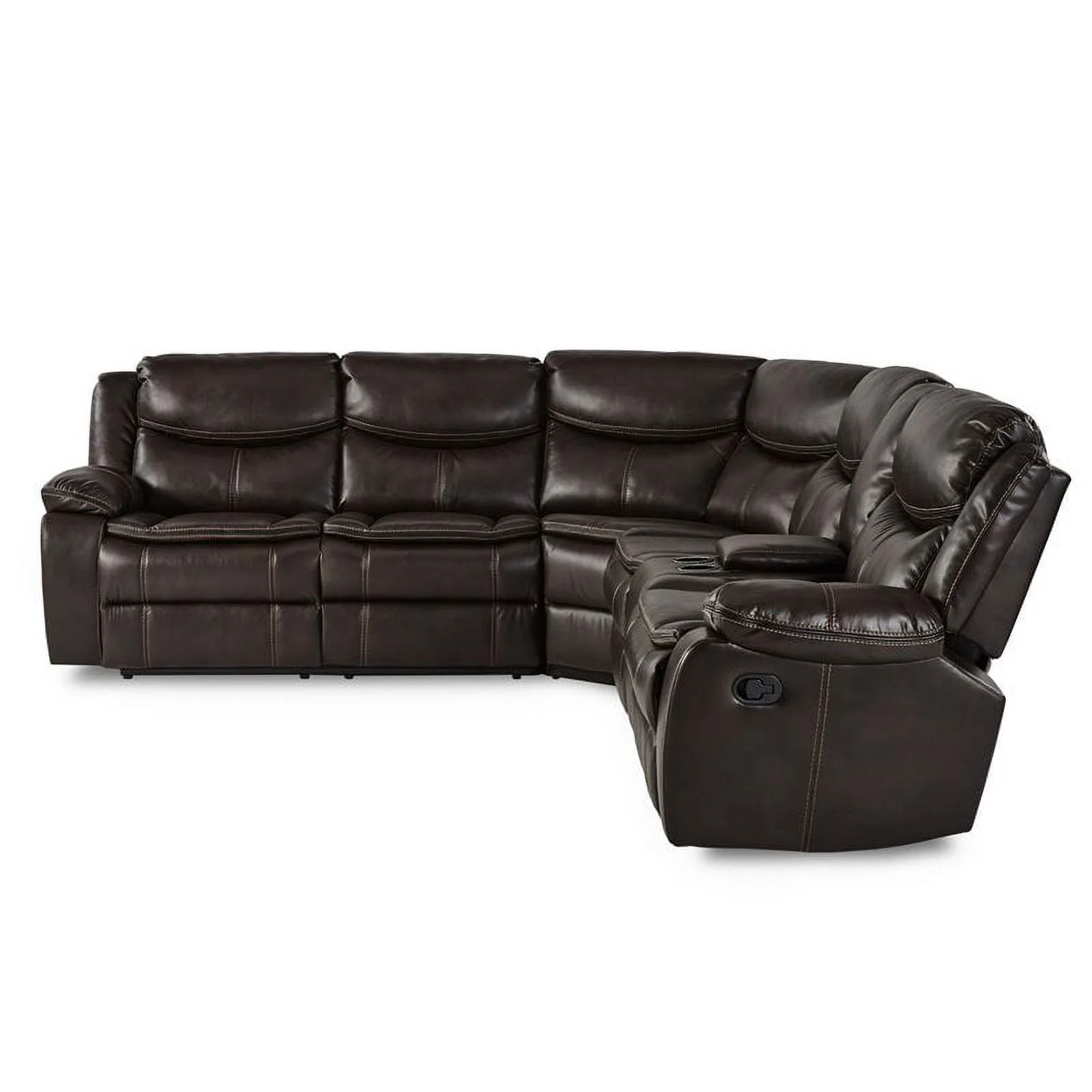 Lexicon Bastrop 3-Piece Traditional Wood & Faux Leather Sectional Set in Brown