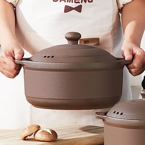 Natural Terracotta Casserole with Lids Clay Pots for Cooking, Unglazed Earthenware Rice Pots (T3-2.64QT)