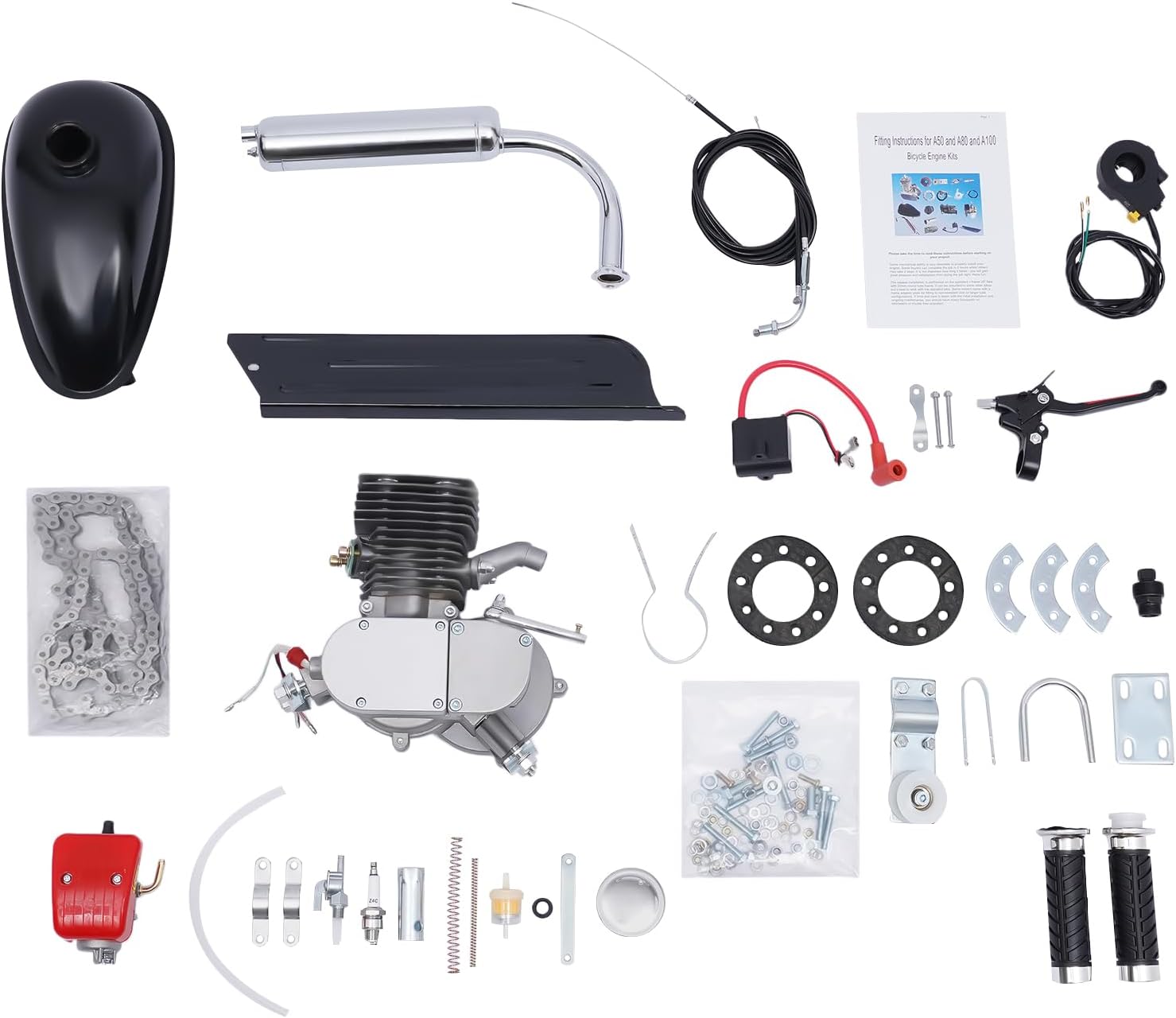100CC Bicycle Engine Kit,100CC Bicycle Motorized 2-Stroke Gas Petrol Bike Engine Motor Kit for 26