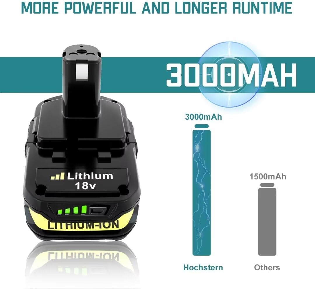 2Packs 18V 3000mAh Replacement Battery and Charger for Ryobi 18V Battery P102 P103 P104 P105 P107 P108 P109 P122 Battery Cordless Power Tools Compatible with Ryobi 18V Charger