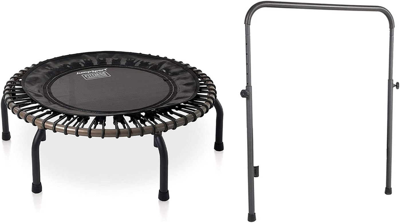 JumpSport 350 PRO Indoor Heavy Duty Lightweight 39-Inch Fitness Rebounder Trampoline with Sporty Steel Handle Bar Accessory for Workouts, Black