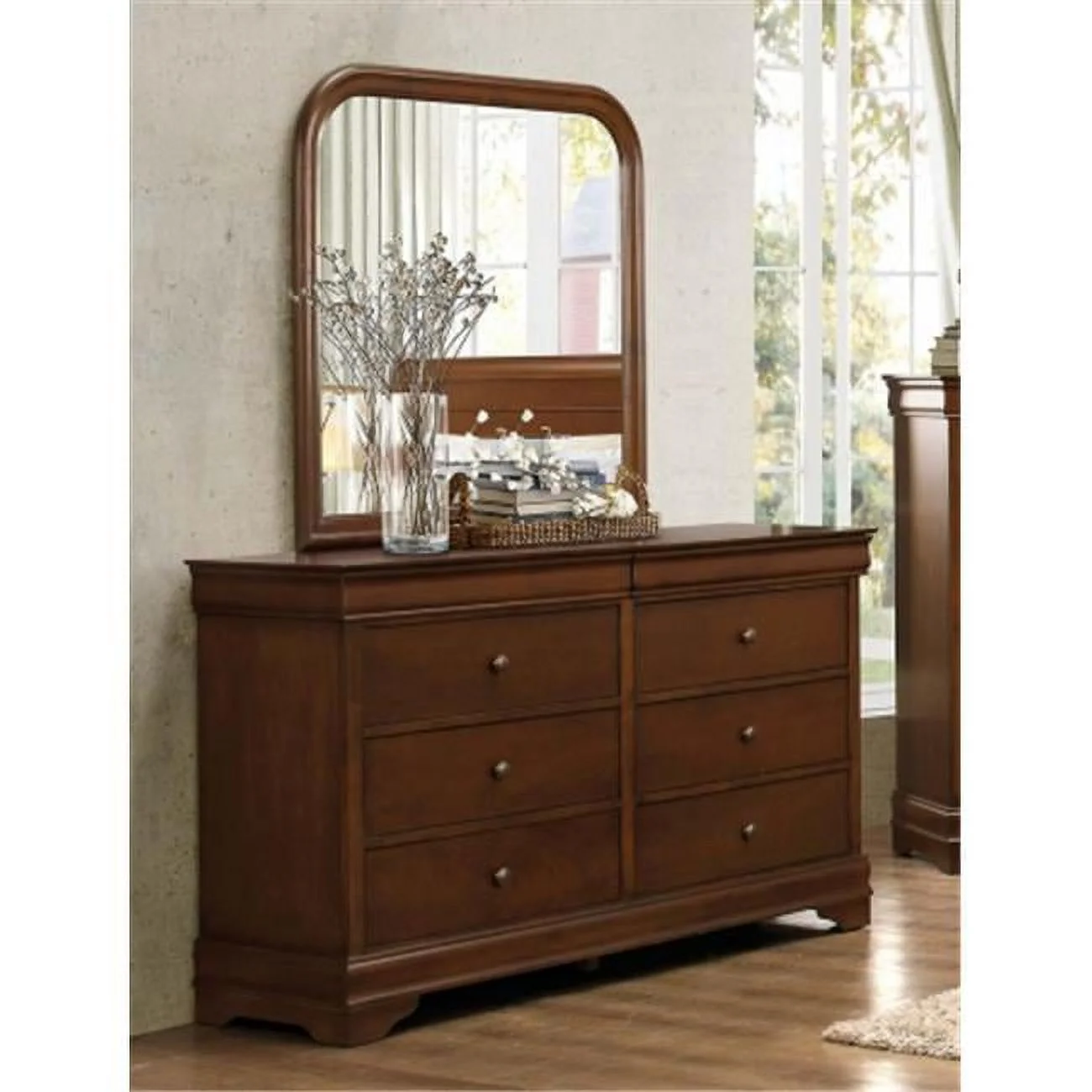 Abbeville Collection Dresser with Two Hidden Drawers- Brown Cherry - 59.5 x 17. 5 x 34.5 in.