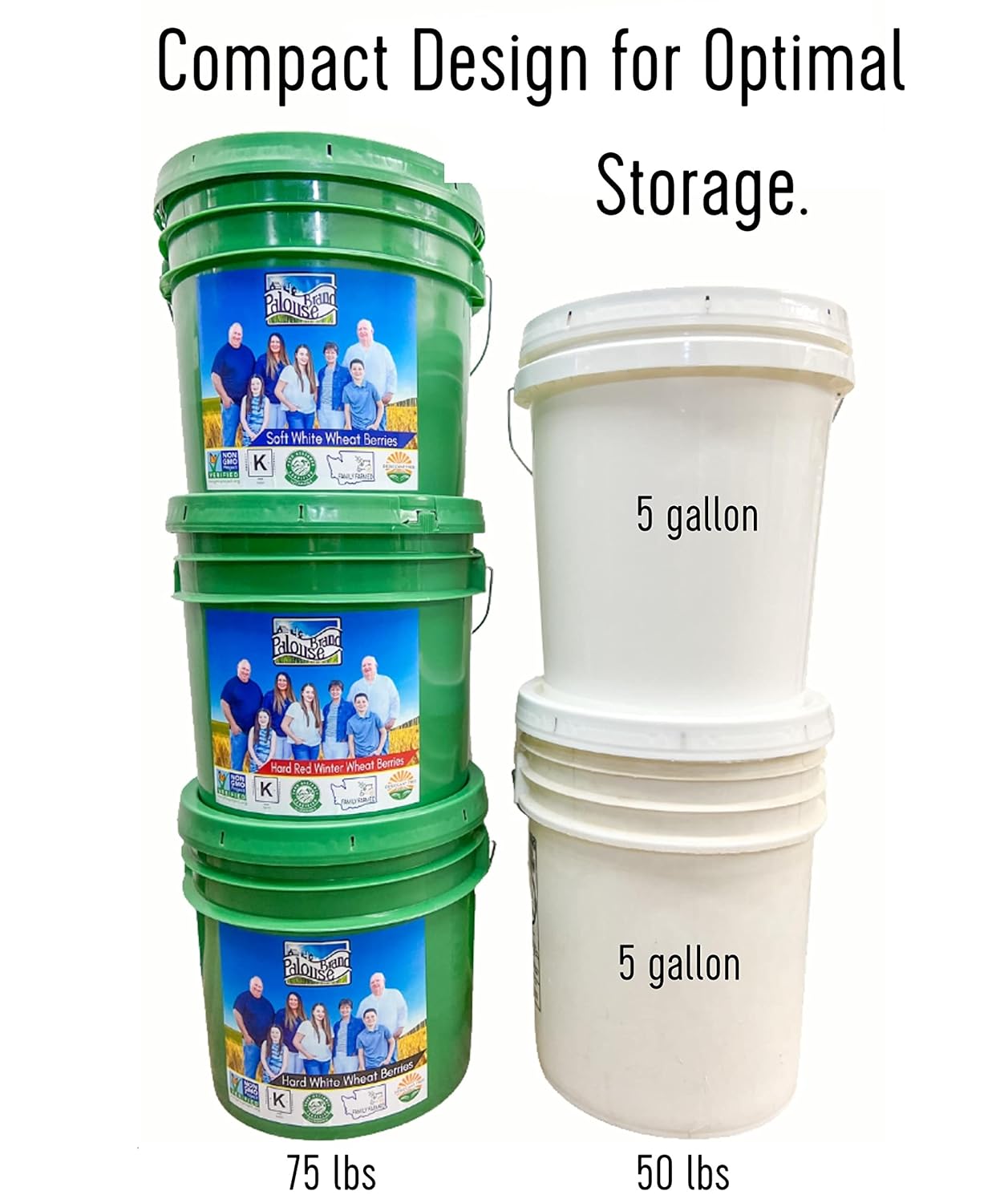 Emergency Wheat Berry Bucket Supply | 100 LBS | Hard White, Soft White, Hard Red Winter, Hard Red Spring Wheat Berries [25 lbs each]