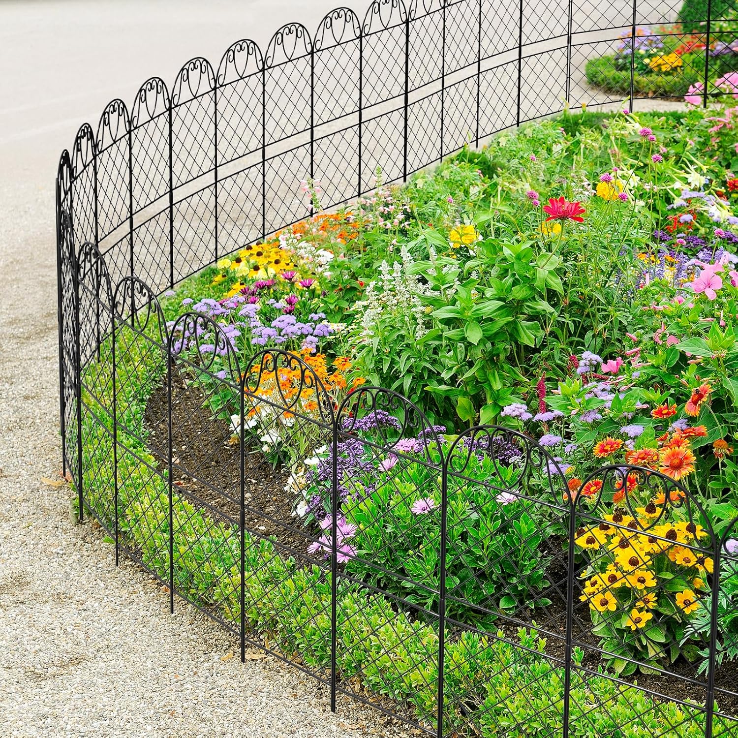 JUSTOGO Decorative Garden Fence 10 Panels, 35in (H) x 10ft (L) Rustproof Metal Wire Garden Fencing Animal Barrier for Dog, Dog Fence Outdoor for Yard No Dig Fencing Panel Border Patio Garden Decor