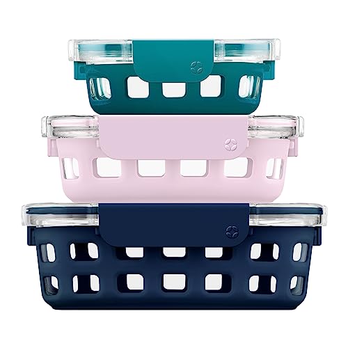 Ello Duraglass Mixed Meal Prep Sets Leak-Proof Glass Food Storage Containers with Silicone Sleeves and Airtight BPA-Free Lids, Dishwasher, Microwave, and Freezer Safe