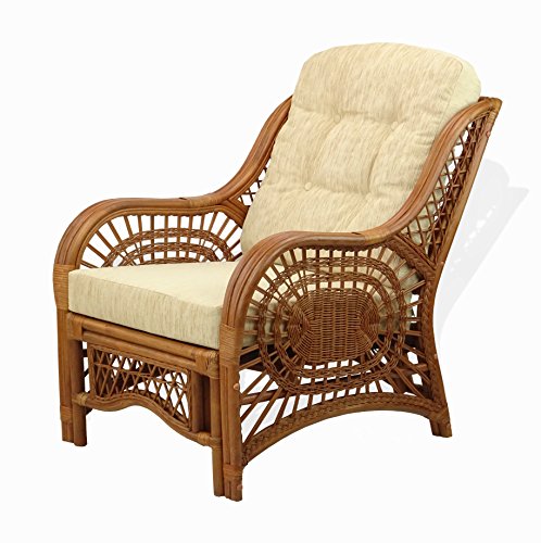 Malibu Lounge Living Accent Armchair Natural Rattan Wicker Handmade Design with Cushion