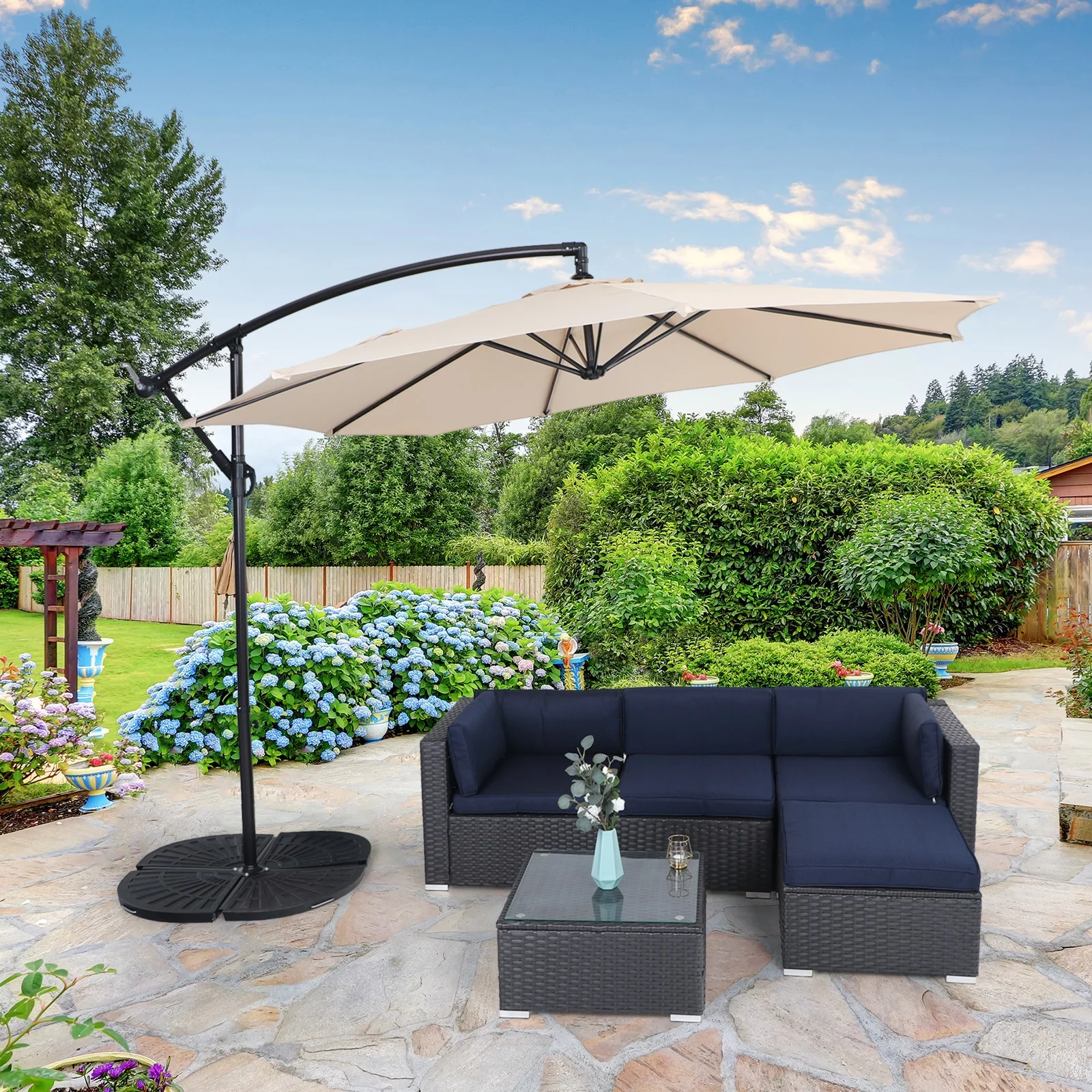 MF Studio 10ft Patio Offset Cantilever Umbrellas with 8 Steel Ribs and Crank Handle Beige