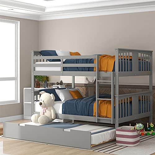 Harper & Bright Designs Twin Over Twin Bunk Bed with Stairs, Slide, Desk, Solid Wood Bunk Bed with Storage Drawers and Shelves, for Kids Teens Adults (Gray)