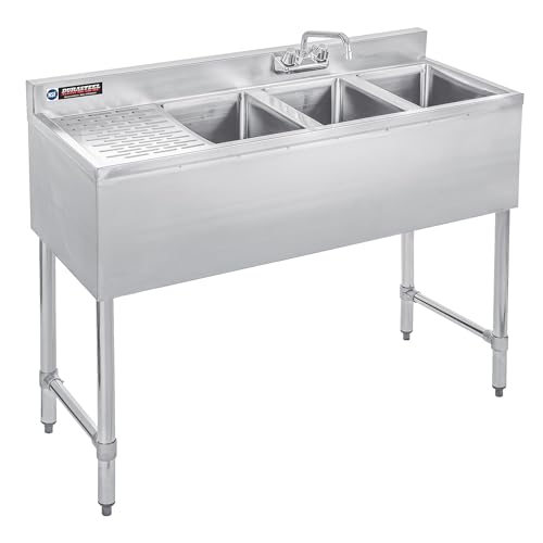 DuraSteel 3 Compartment Under Bar Sink - CEC & NSF 304 Stainless Steel 3 Bay Utility Sink with No Lead Faucet - 60