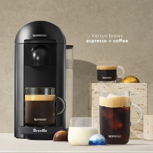 Nespresso Vertuo Plus Coffee and Espresso Maker by Breville, Ink Black with Aeroccino Milk Frother