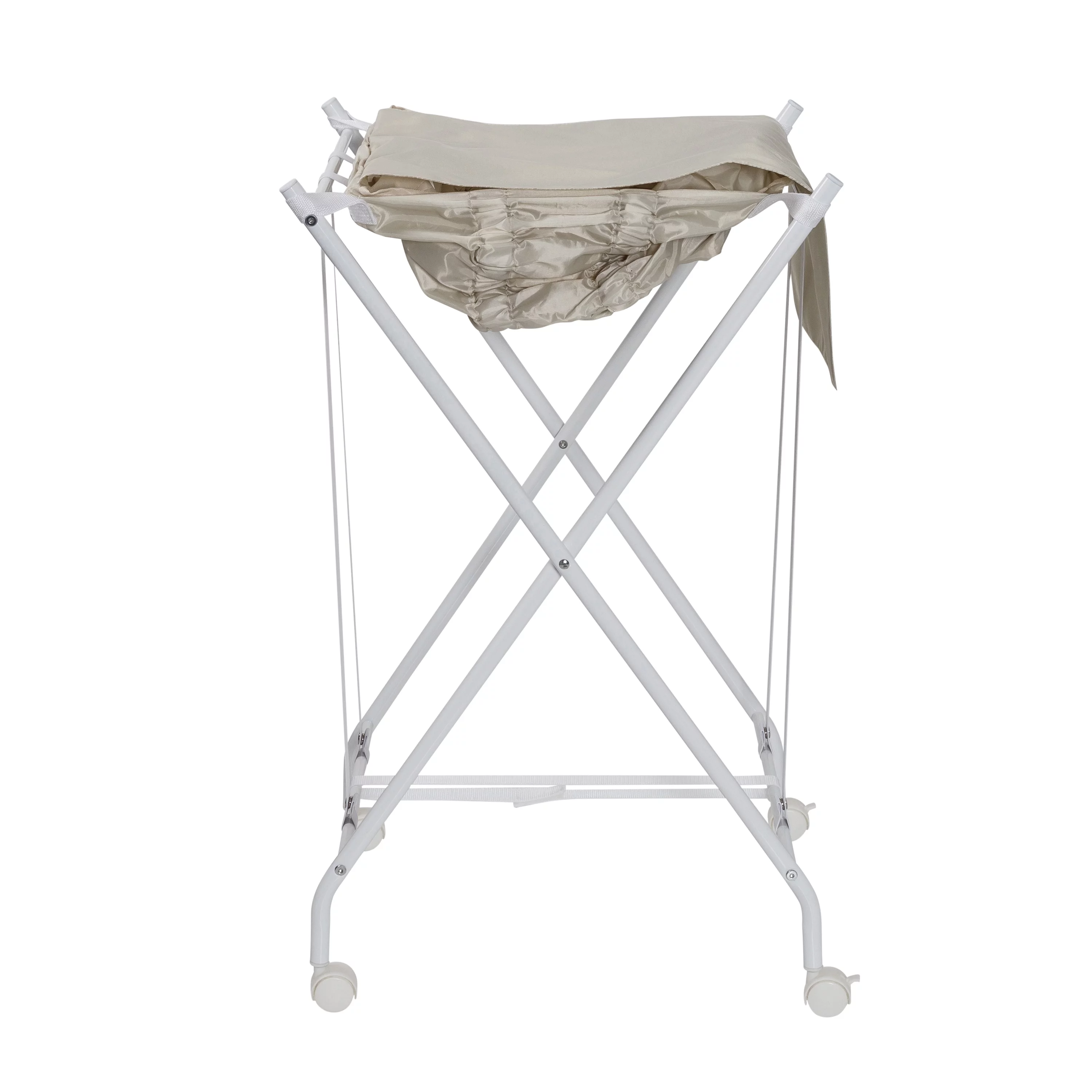 Honey-Can-Do Steel Folding No Bend Lifting Laundry Hamper with Removable Polycotton Bag, White/Natural