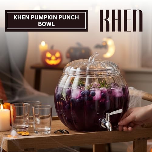 Glass Pumpkin Drink Dispenser 2 Gallon | Fall, Halloween & Thanksgiving Party Beverage Server with Spigot | Clear Pumpkin Punch Bowl for Autumn Events, Kitchen Bar & Holiday Drink Station Decor Gift