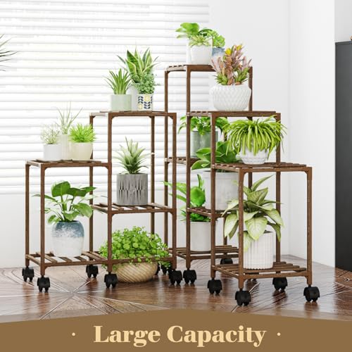 Bamworld Plant Stand Indoor Plants Shelf Outdoor Wood Plant Rack for 4 Tiers ,Large Flower Stand for Multiple Plants, Ladder Plant Holder for Living Room Boho Home and Gardening