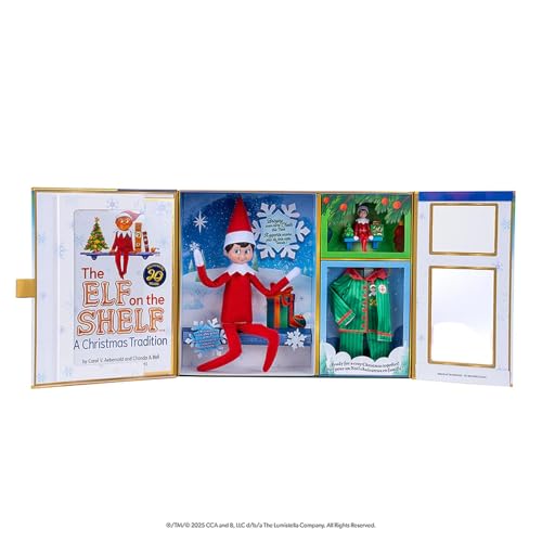 The Elf on the Shelf 20th Anniversary Bundle: Scout Elf, Elf Pajamas, Ornaments, Storybook and Exclusive Joy Bags