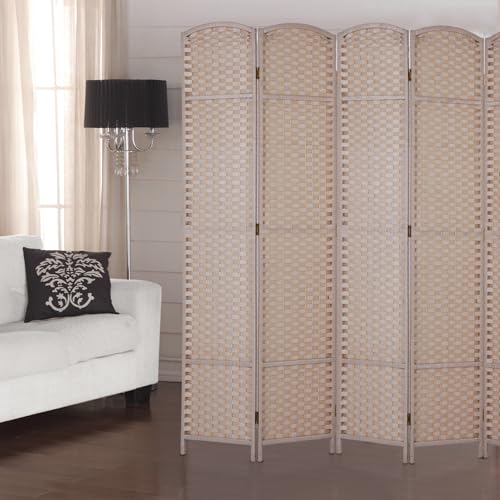 Room Divider 4 Panel Screen 5.6 Ft Tall Partition Room Dividers Brown Privacy Screens Folding Room Separation Free Standing Waterproof Wood Frame Wall Divider