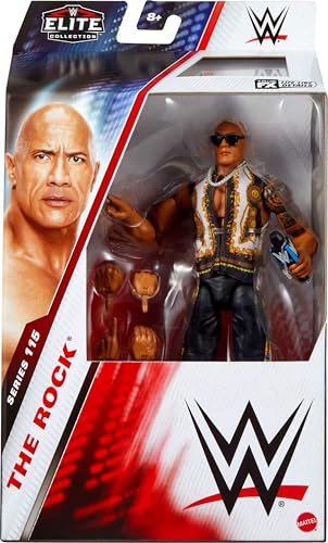 Mattel WWE Elite Action Figure & Accessories, Series #115 6-inch Collectible The Rock with 25 Articulation Points & Swappable Hands